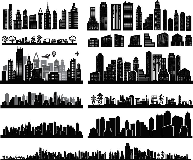 抽象矢量城市建筑剪影插图设计