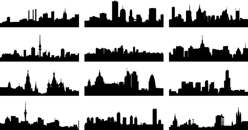 创意矢量城市建筑元素剪影插图设计