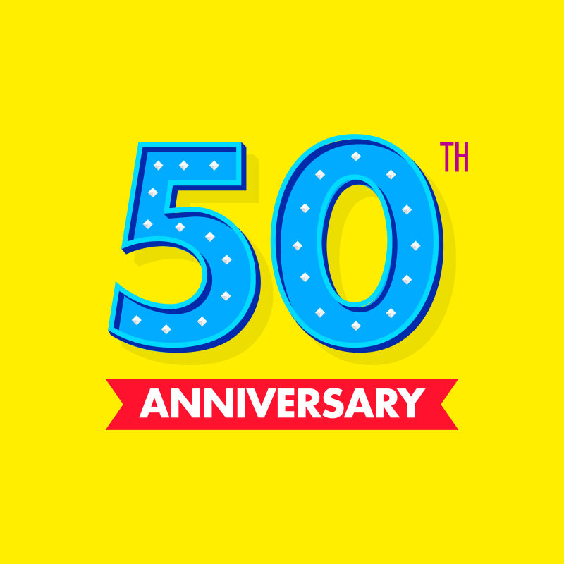 抽象矢量现代时尚黄蓝色50周年庆背景