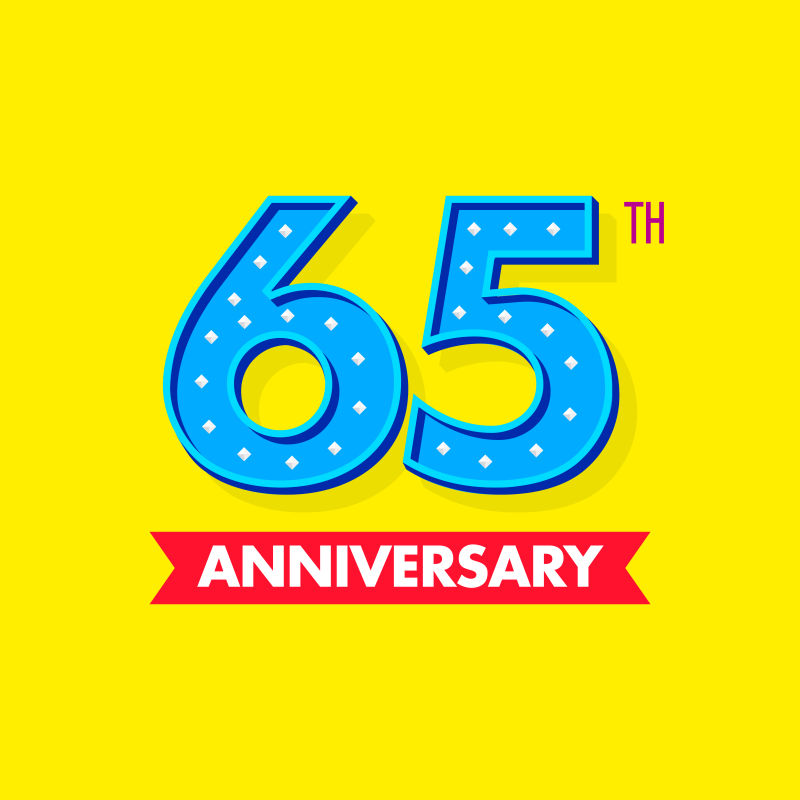 抽象矢量现代时尚黄蓝色65周年庆背景