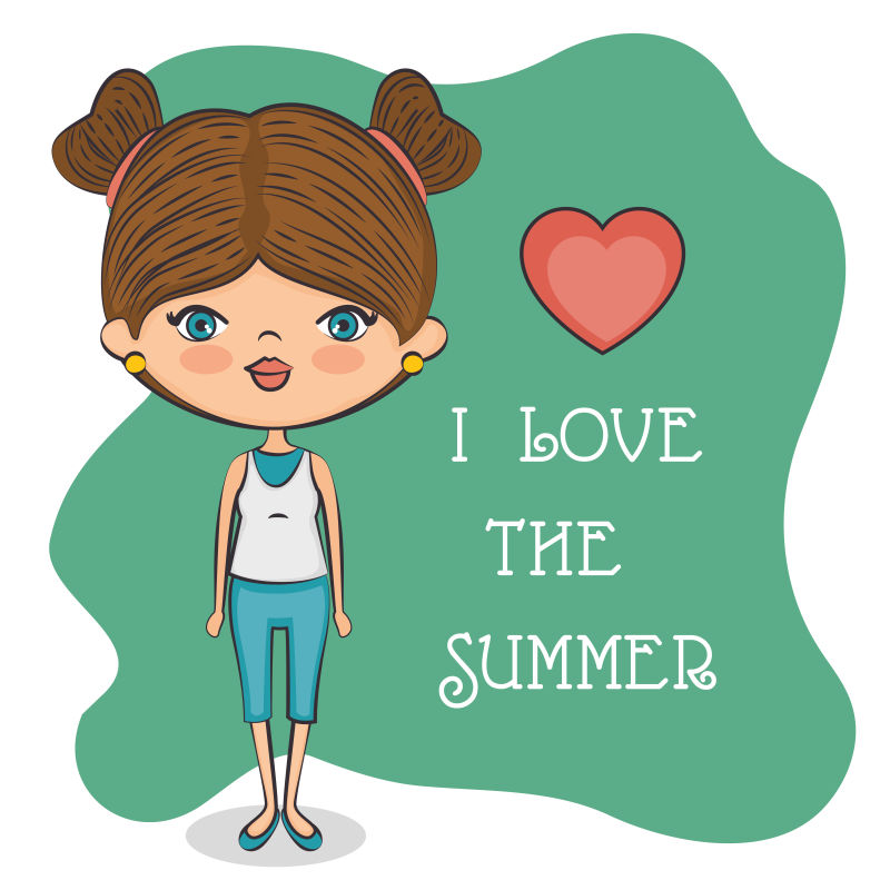 创意矢量现代喜爱夏天的女孩插图设计