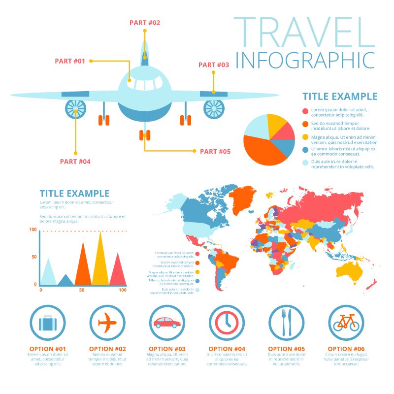 抽象矢量现代旅行主题的平面信息图表
