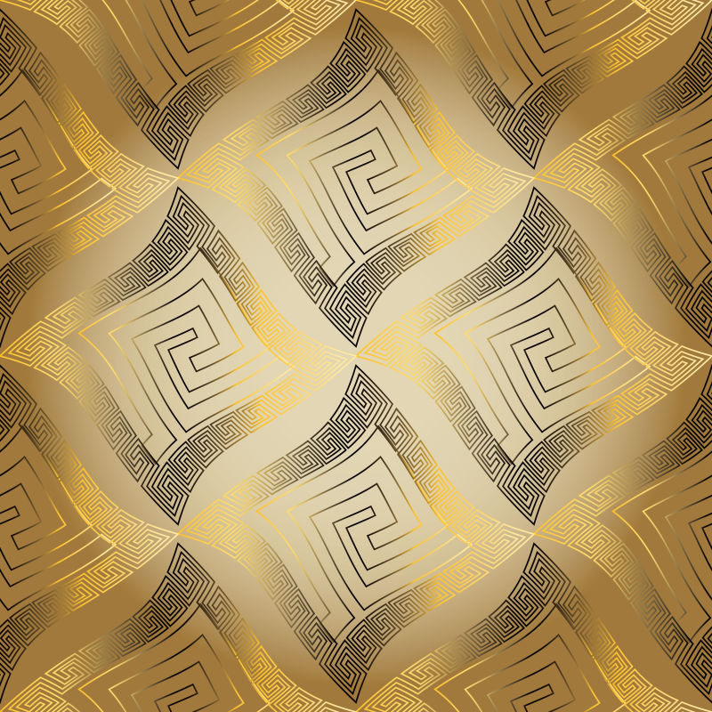 抽象矢量现代金色环形图案装饰无缝背景设计