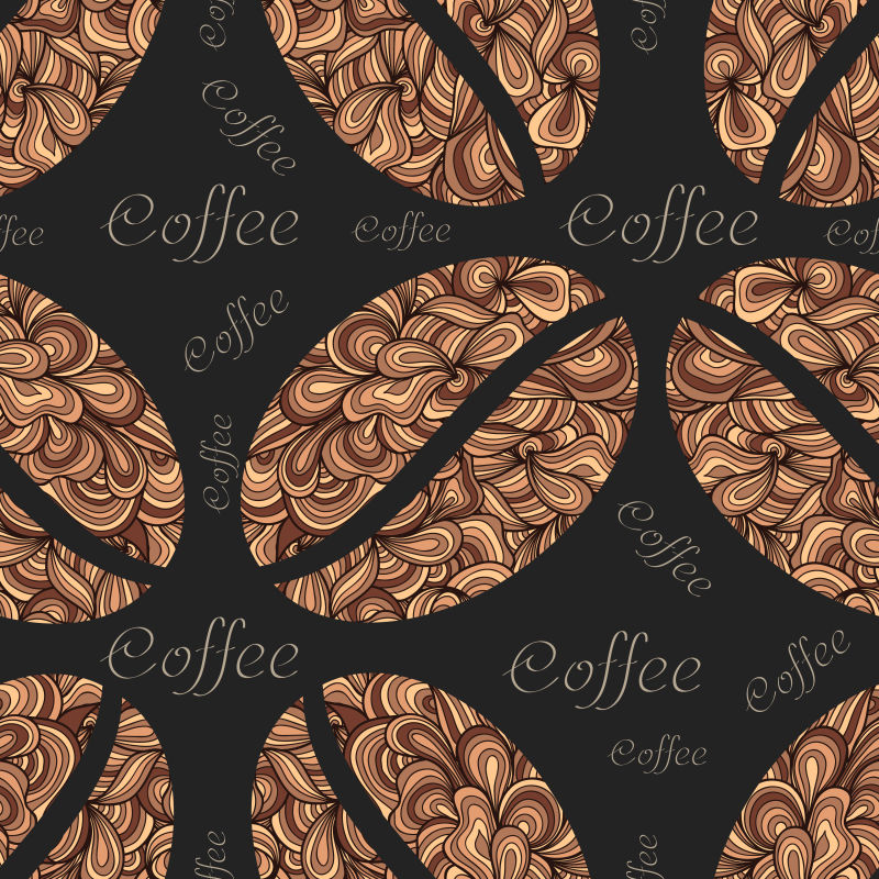 矢量优雅咖啡图案元素带花饰的咖啡豆优雅无缝纹理的背景壁纸纺织品包装等