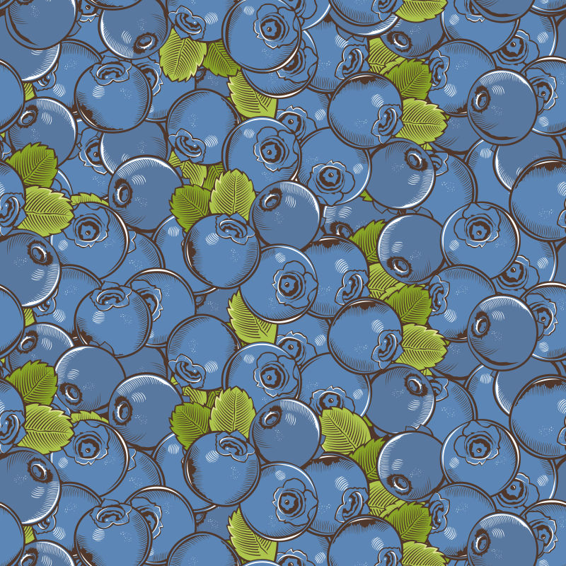 抽象矢量手绘蓝莓元素无缝背景设计