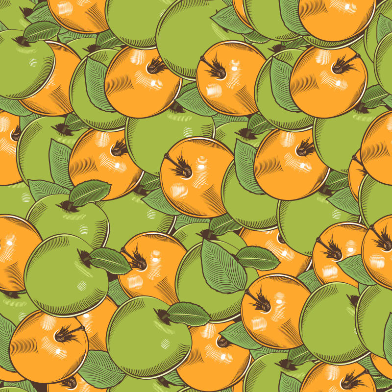 抽象矢量手绘苹果元素无缝背景