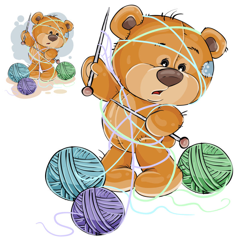 创意矢量缠着线的泰迪熊插图设计