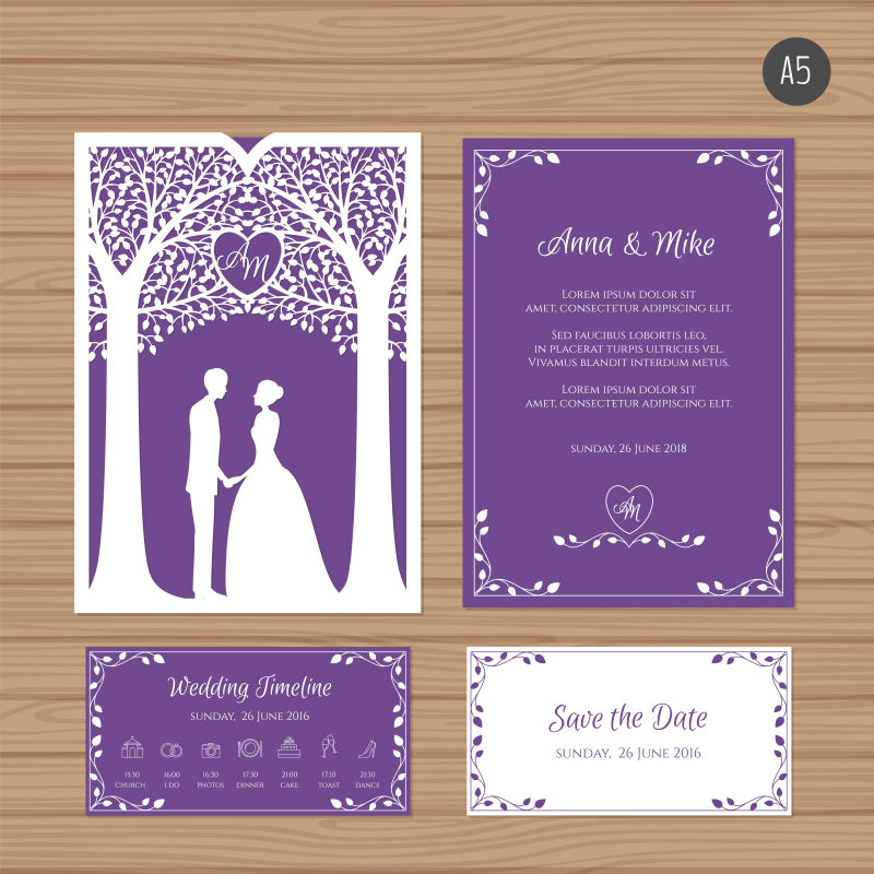 抽象矢量装饰风格的婚礼卡片设计