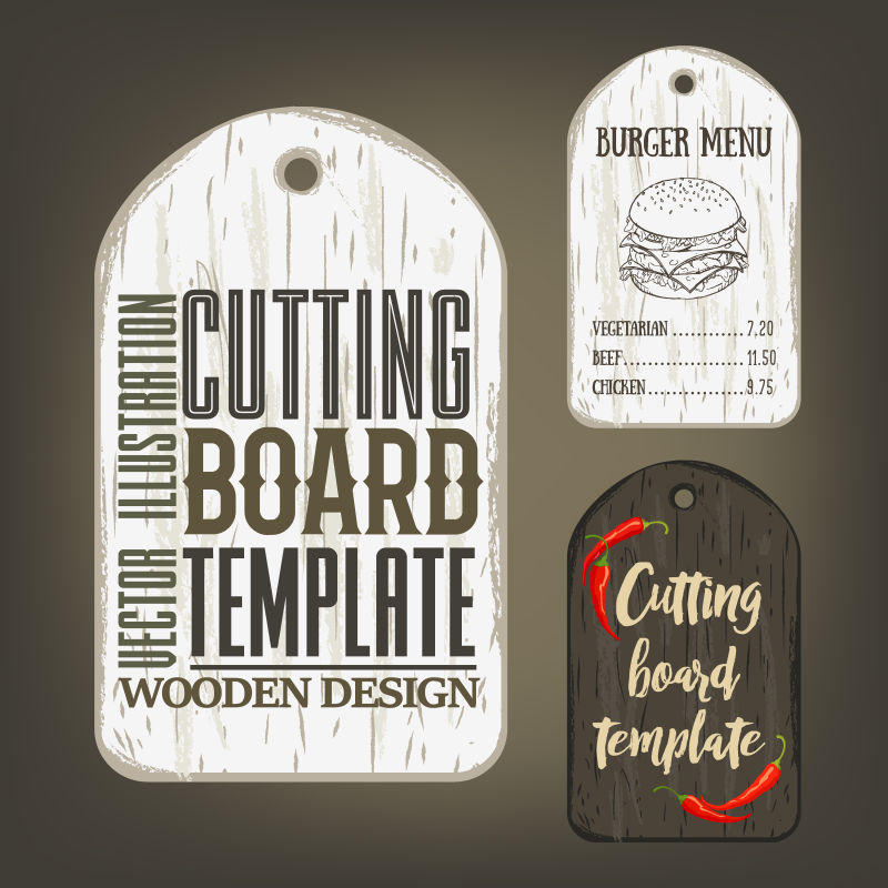 手绘切割板模型与使用实例矢量插图与旧的纹理板用作标签标志卡海报广告栏或比萨饼菜单的模拟