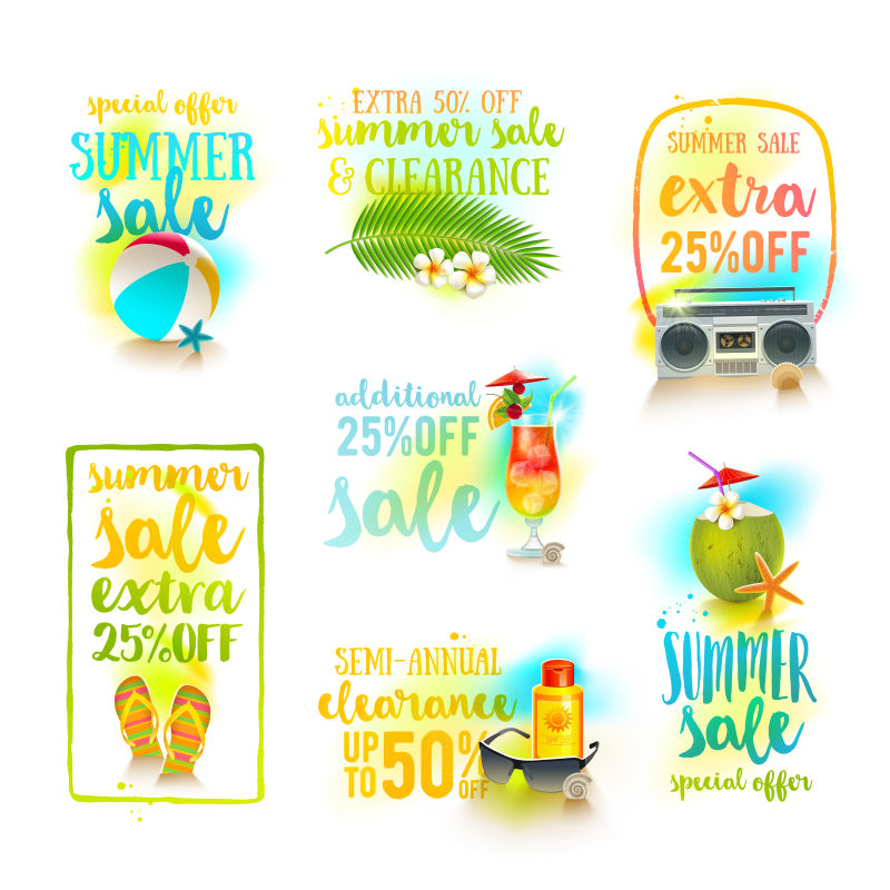 一套季节性销售设计-暑假和假期矢量插图