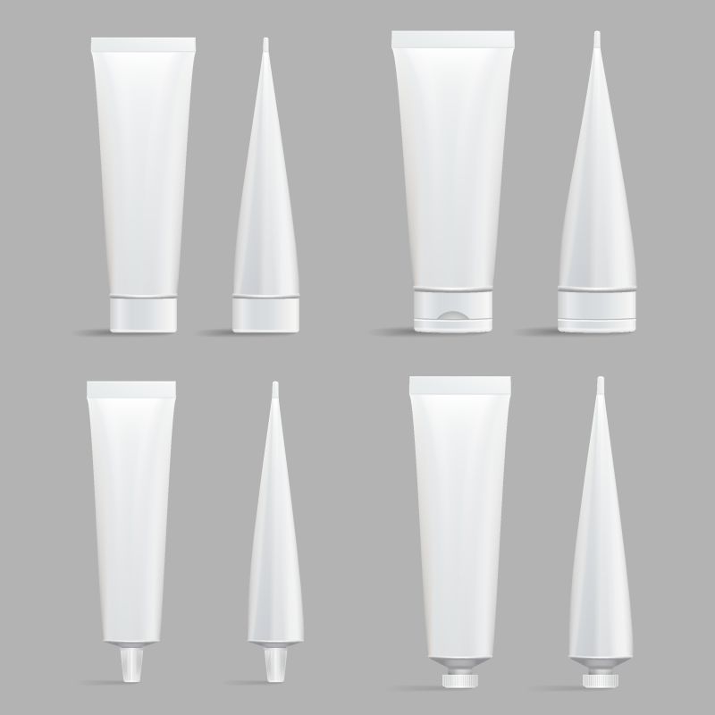 化妆管套件-矢量模型-化妆品面霜洗发水牙膏胶白色塑料管套包装写实插图-孤立的