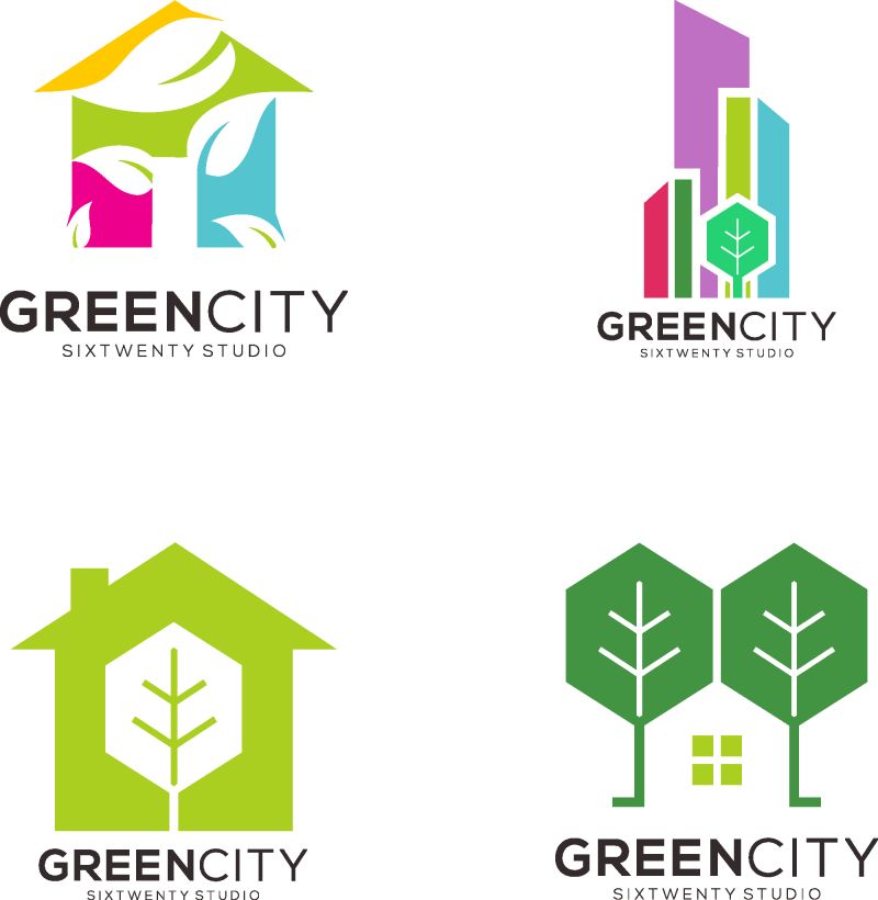 绿色全现代房地产模板标志和图标为您的企业和公司
