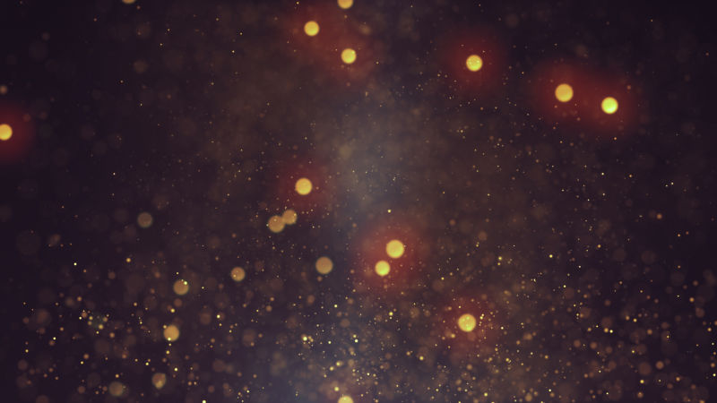 黄金抽象博凯背景-真正的背光尘埃粒子与真正的镜头耀斑