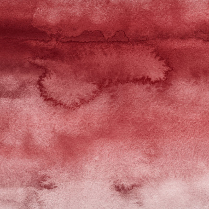 白纸背景上的红色墨水和水彩纹理-油漆泄漏和ombre效应-手绘抽象形象