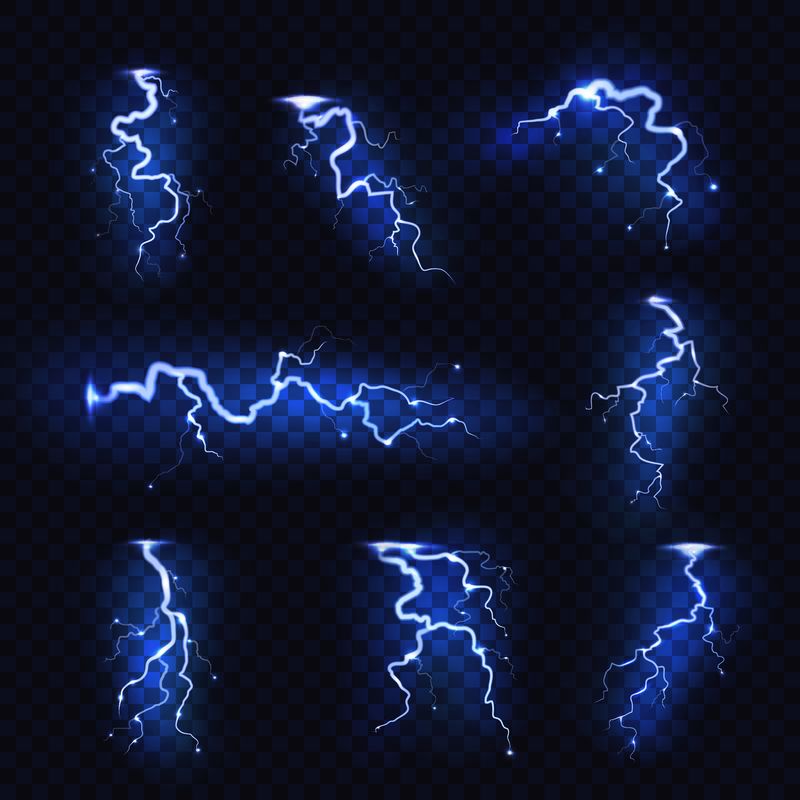 现实的闪电-闪电雷光火花风暴闪电雷暴-电能电荷雷电冲击矢量