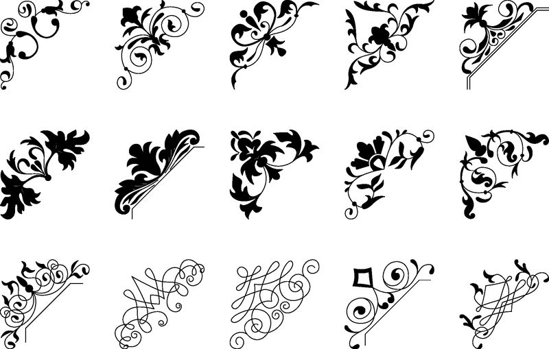 黑色复古角系列-任何设计的装饰性花卉元素-可用于婚礼浪漫邀请小插曲祝贺等设计