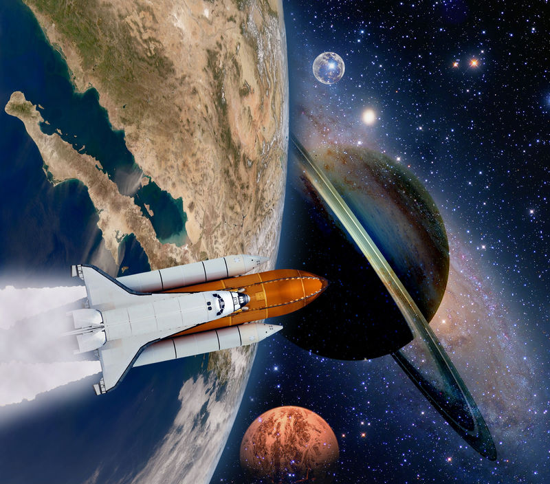 航天飞机火箭船发射太阳系天文学土星行星月球空间这张图片的元素由美国宇航局提供