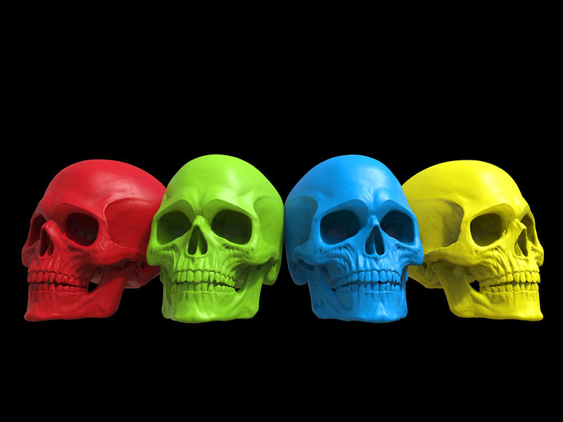 彩色头骨-3D插图