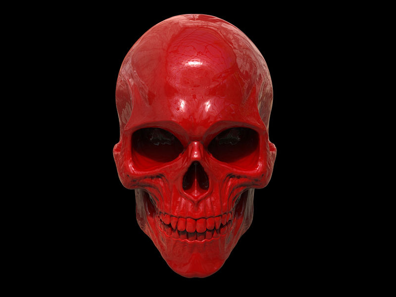 红色金属头骨-3D插图