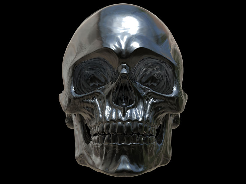 黑色金属头盖骨-前视图-3D插图
