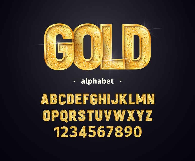 矢量金字母表-一组金色字母和数字独立的设计元素-闪亮豪华字体系列