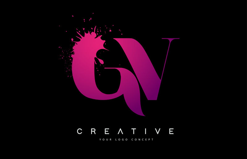 紫色粉色g v字母标志设计水彩泼墨
