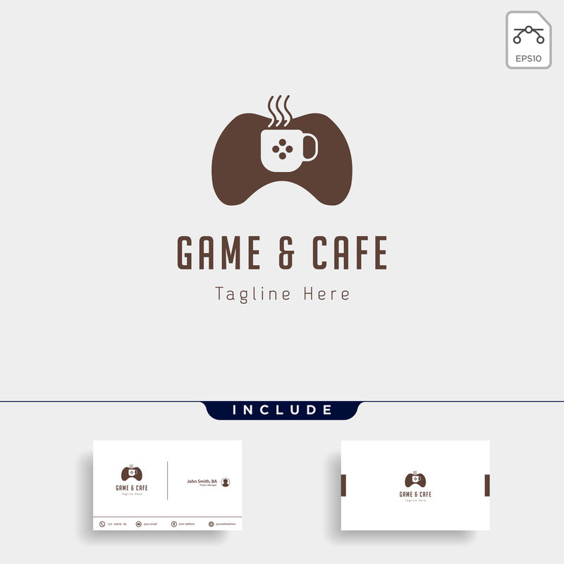 游戏咖啡厅标志设计概念矢量插图图标元素