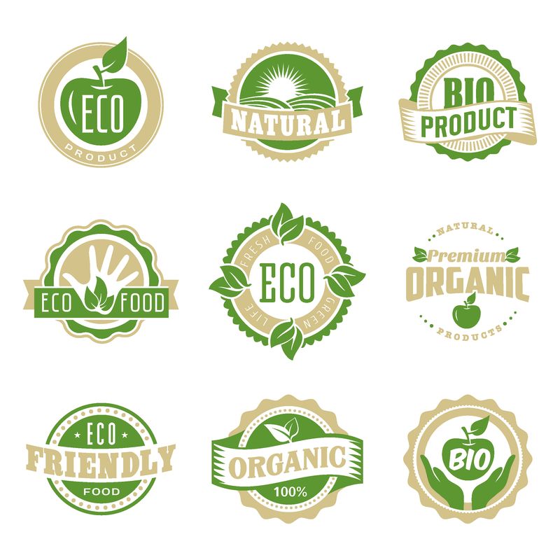 健康有机天然新鲜农产品绿色环保圆形标签