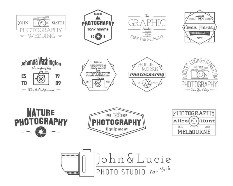 复古风格的摄影徽章和标签-简单的线条设计-复古主题摄影工作室-摄影师-摄影器材商店-标志-标志-矢量插图