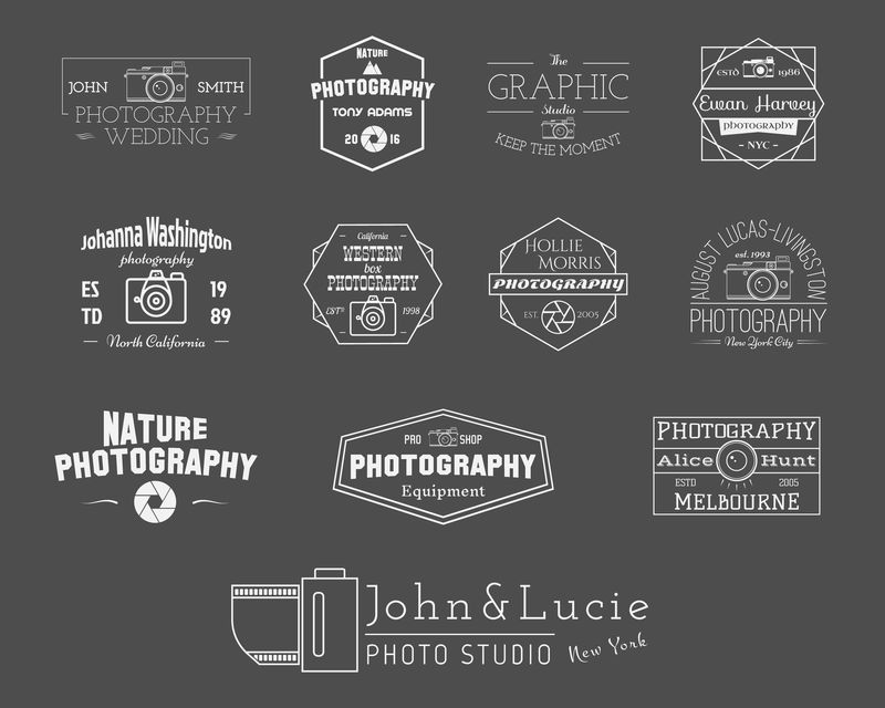 复古风格的摄影徽章和标签-简单的线条设计-复古主题摄影棚-摄影师-摄影器材商店-标志-标志-插图
