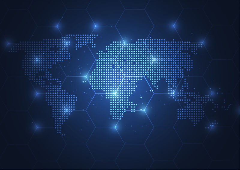 全局网络连接-全球业务的世界地图点和线组成概念-矢量图解