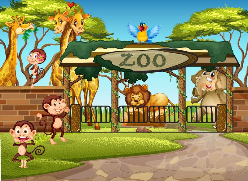 动物园插图中的野生动物