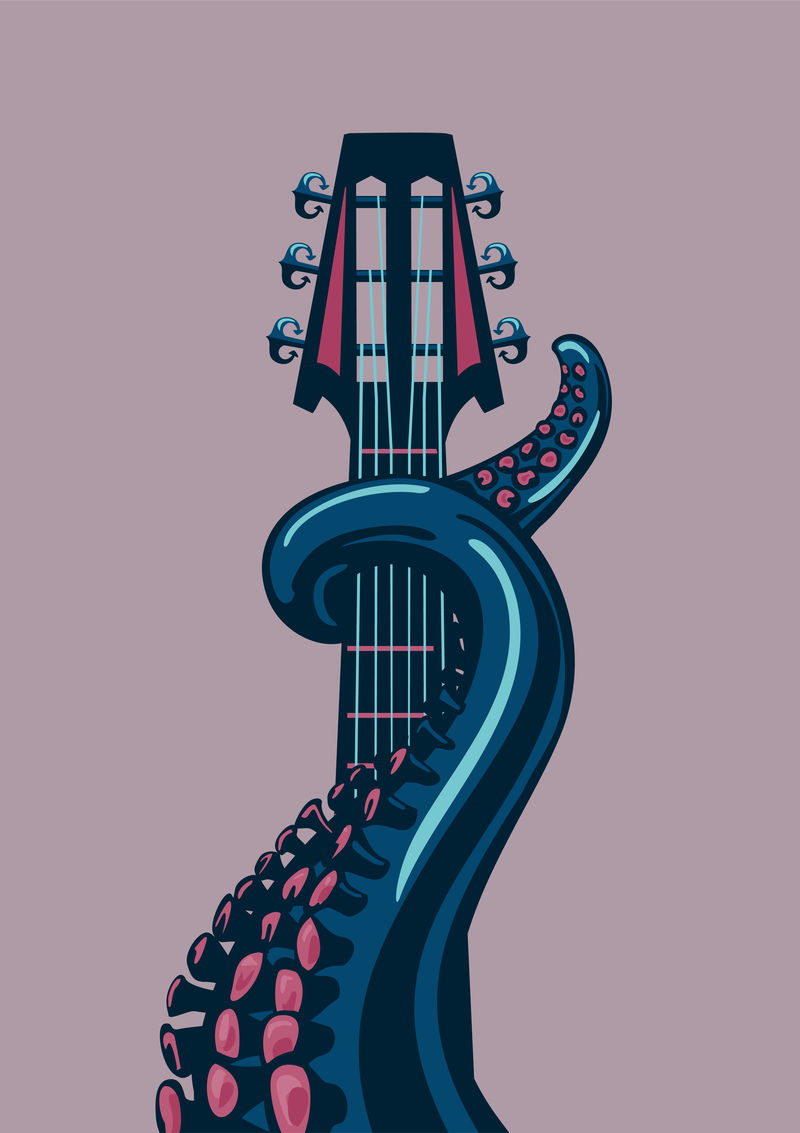 章鱼的触手拿着吉他即兴演奏