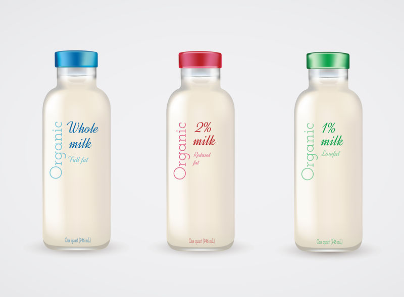 一套装牛奶的玻璃瓶低脂牛奶有机牛奶