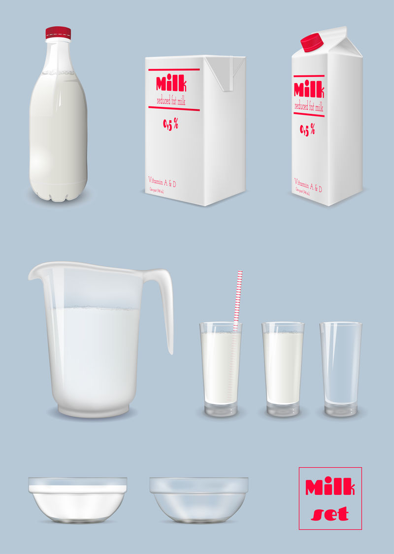 牛奶盒和牛奶瓶牛奶杯包装及玻璃器皿