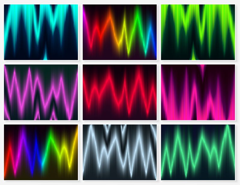 图形线背景设置-Glitch抽象纹理集合-未来运动波-发光的彩色矢量背景-用于网页设计-现代印刷产品