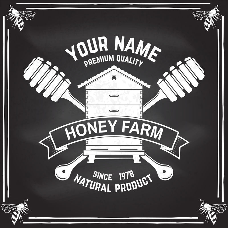 蜂蜜农场徽章矢量衬衫印花印花或T恤的概念复古的排版设计与蜂巢和蜂蜜斗的轮廓蜜蜂农场业务的复古设计