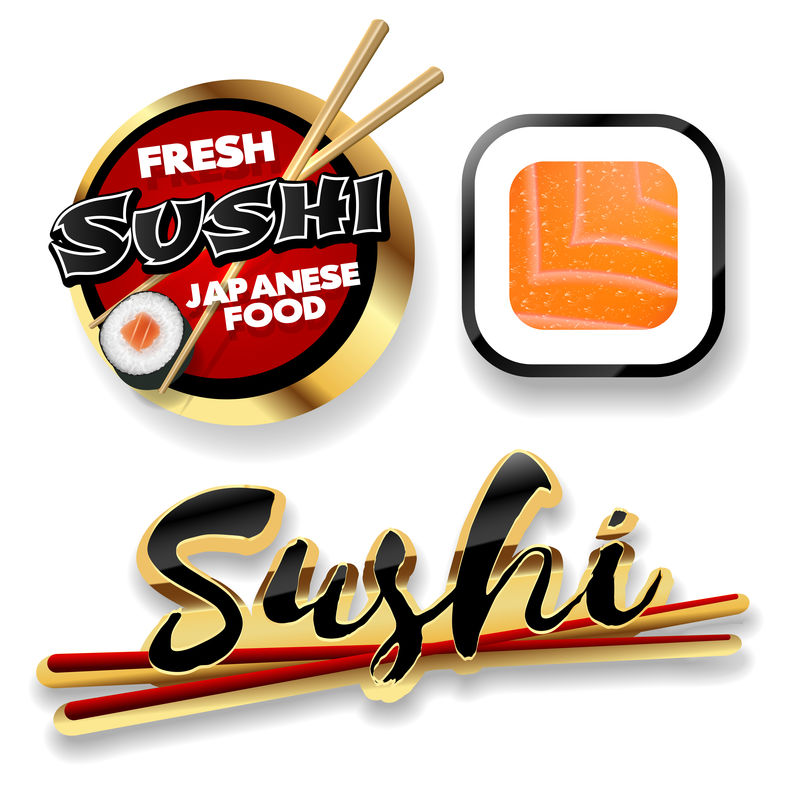 寿司标志金色设计图标-矢量剪贴画插图
