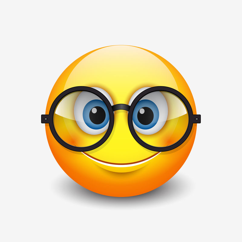 戴眼镜表情符号笑脸矢量图的可爱微笑表情符号
