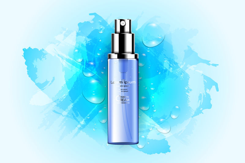 豪华化妆品瓶包装护肤霜美容化妆品海报水彩和水滴背景