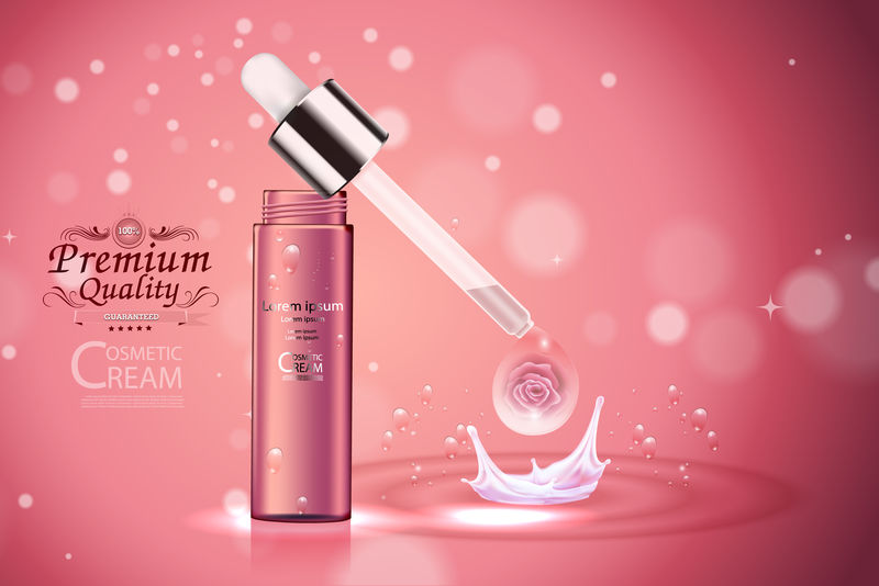 豪华化妆瓶包装护肤霜-美容化妆品海报-玫瑰和背景