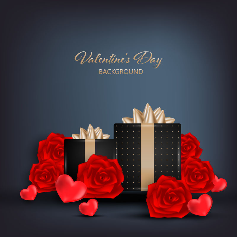 情人节的背景是红心红玫瑰和礼品盒