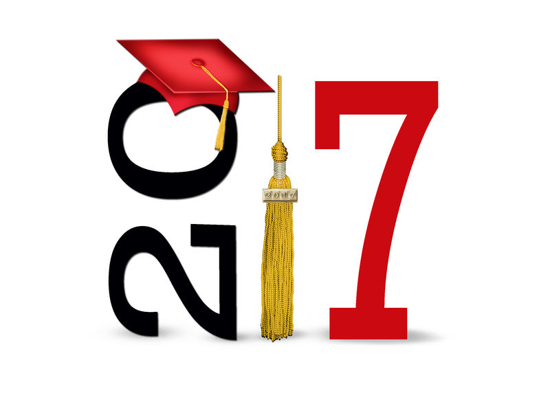 2017级红色毕业帽，白色金色流苏