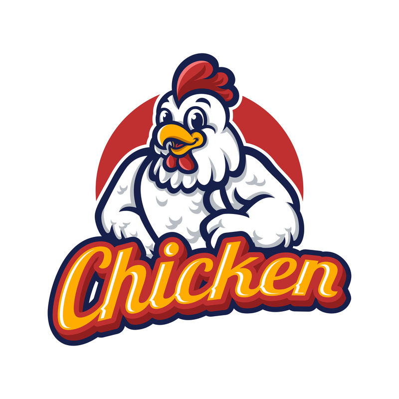 鸡矢量吉祥物标志设计与现代插图概念风格徽章-会徽和T恤打印-食物标识的智能鸡插图