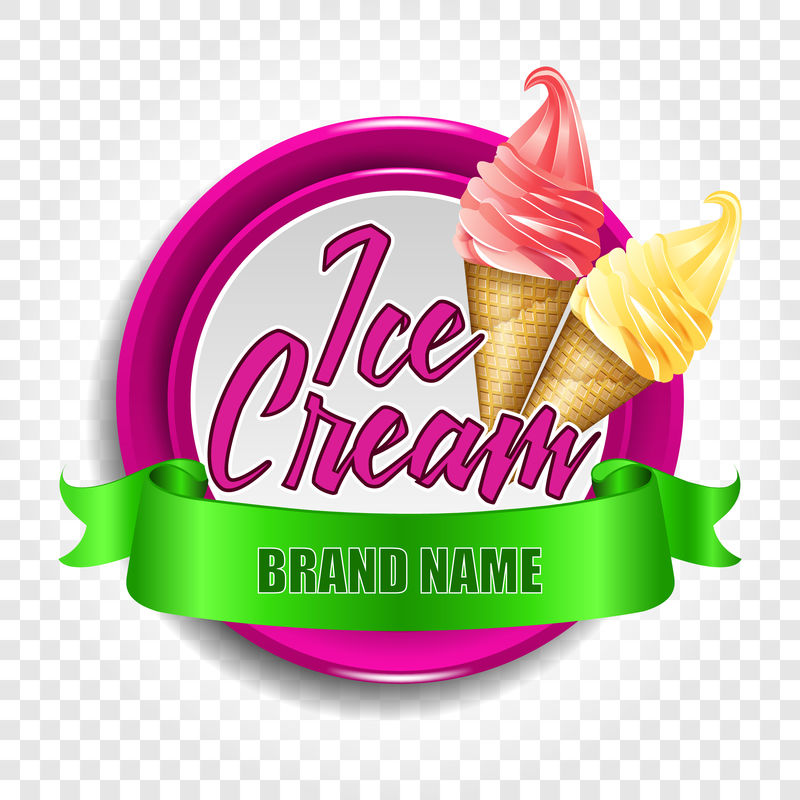 一个圆形的标志或一个角上有冰淇淋的贴纸。透明背景上的矢量图
