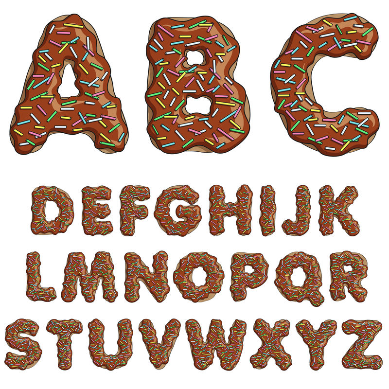 甜甜圈字体-美味的字母-白色背景上的孤立对象