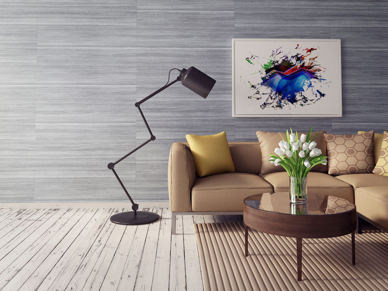 3D渲染-现代化的室内房间-有漂亮的家具