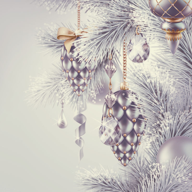 古典圣诞树装饰和装饰背景-冬季假日插图