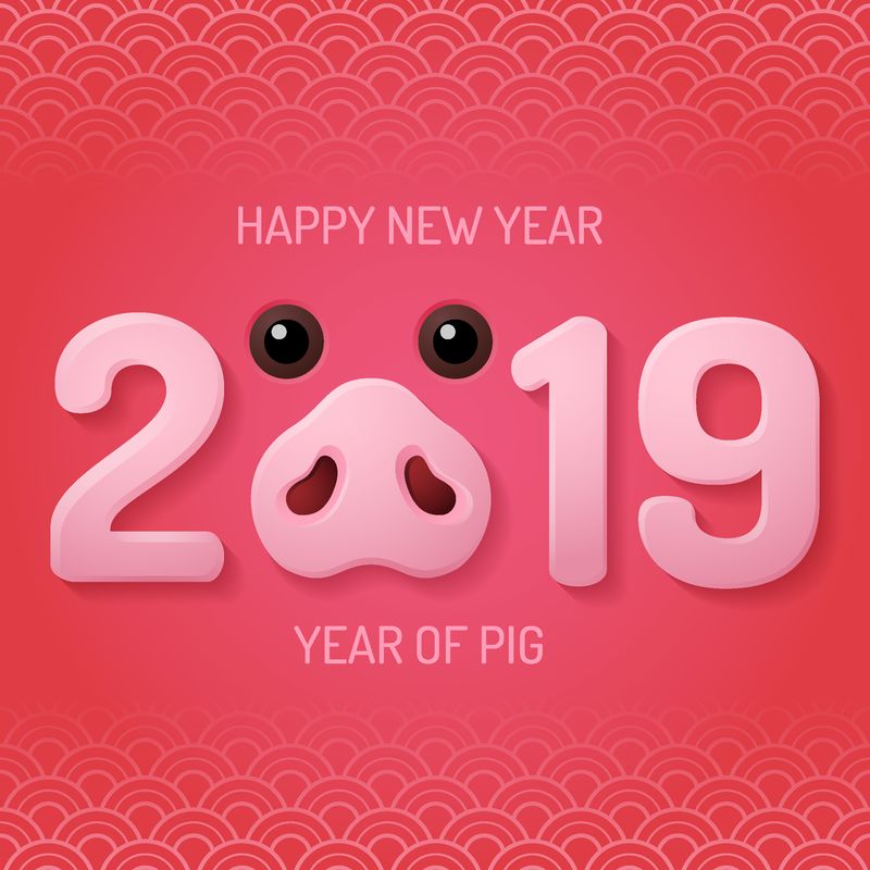 猪嘴祝新年和圣诞节快乐-2019年中国新年猪-矢量图解