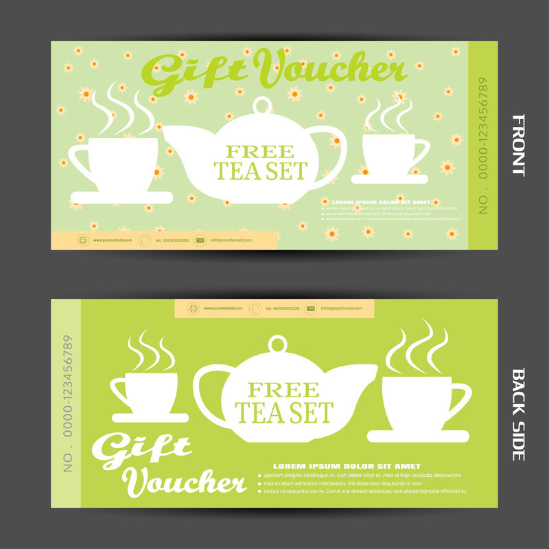 矢量空白礼品券在绿色背景下增加茶叶销量。